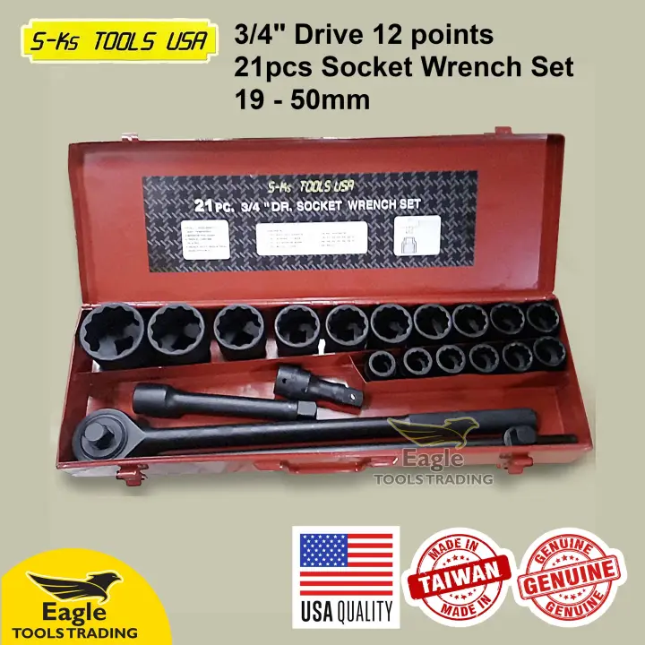 3/4" Drive 12 points 21pcs Socket Wrench Set 19 - 50mm Sks Tools USA