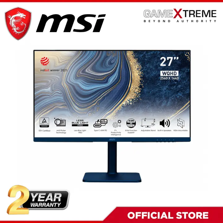 Msi Modern Md272qp Ultramarine 27” Wqhd Business & Productivity Monitor 