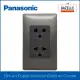 Panasonic Slim Art Duplex Universal Outlet w/ Ground without Shutter (White / Metallic Gray). 