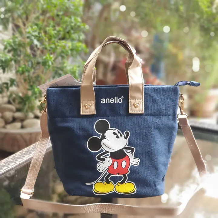 A N E L L O Thailand Made Woven Cotton Fabric 2way With Mickey Print Medium Tote Bag Blue Limited Edition Collection Dt G004 Lazada Ph