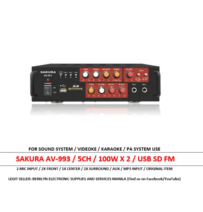 Hot Sakura Av 993 Karaoke Amplifier 5ch 100 Watts X 2 Usb Sd Fm 2 Mic Input Av993 Lazada Ph