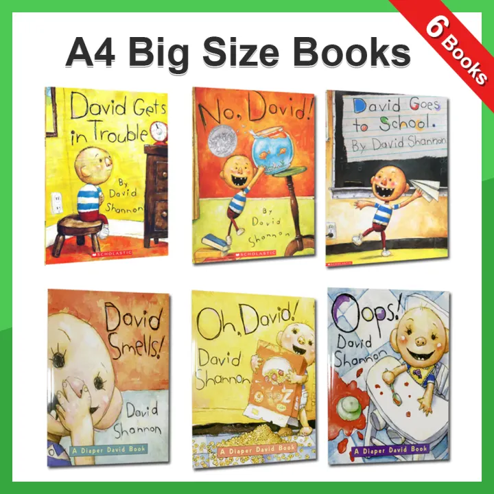 6 book of David Shannon No David, David Gets in Trouble, David Goes to School Cognitive kids English Story Reading Picture Book Story English Books for 3-7 Years Old Kids Early English Learning Educational Gifts Reading Materials