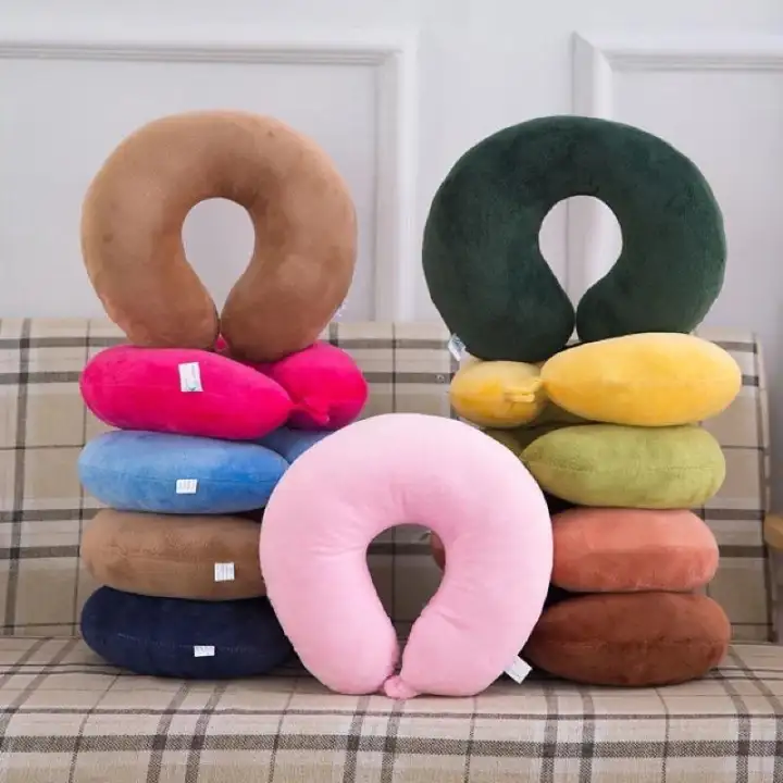 U-Shaped Cervical Plain color Neck Pillow Soft Pillow with lock