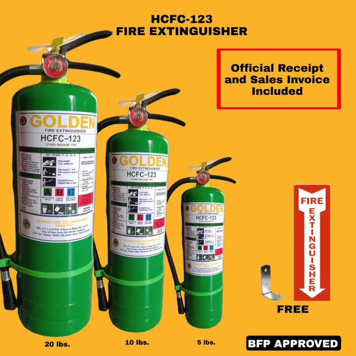 Fire Extinguisher 10 lbs. HCFC 123 Green 5 Years Warranty- Refillable