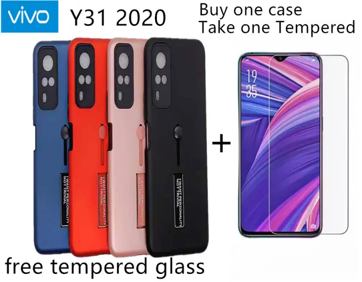 Vivo Y31 2020 Armor Phone Case With Stand And Ring stand free tempered glass