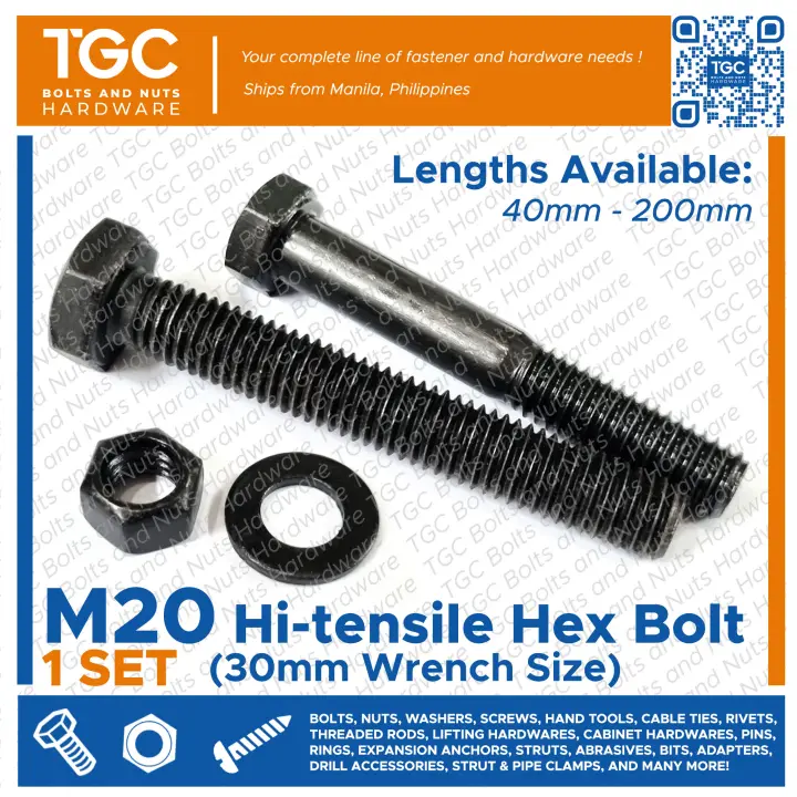 TGC 1PC M20 x 40~200mm HT Hex Bolt / Hexagonal Capscrew High Tensile / Grade 8.8 Machine Bolt Cap Screw NC