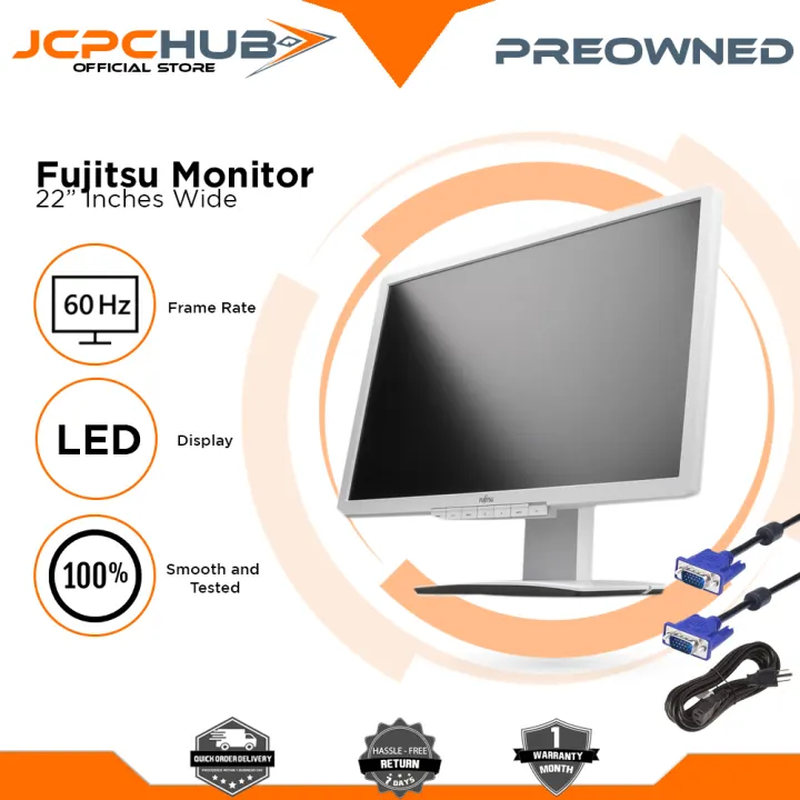 Fujitsu Monitor 22 Inches LED Wide Screen PC Monitor Computer Monitor Free VGA Cable and Power Cable (White) Already Used