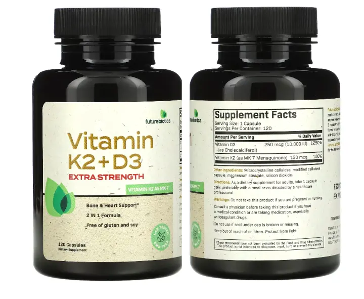 Futurebiotics, Vitamin K2 + D3, Extra Strength or with Vitamin K2 as MK-7 120 Capsules