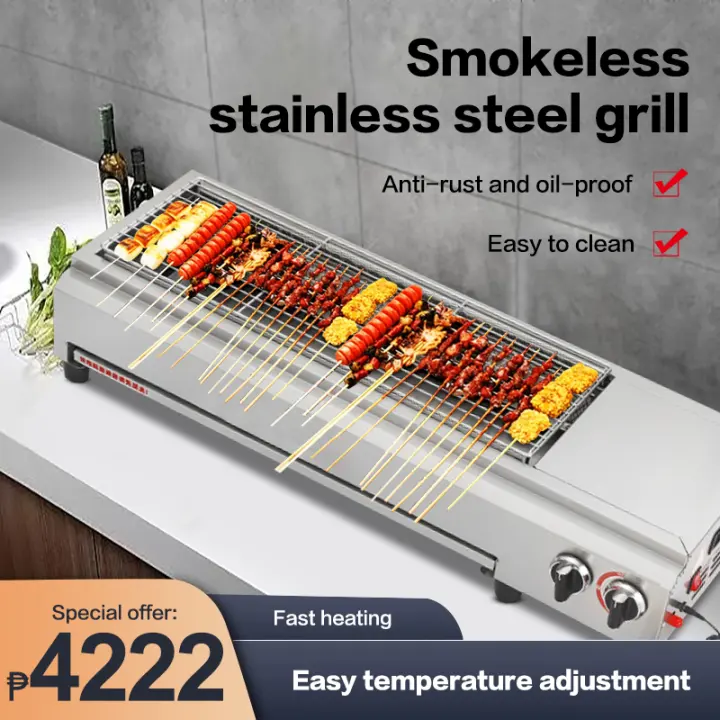 Gas Griller Stainless Steel Commercial BBQ butane gas stove Grill Large Portable Windproof