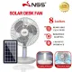 NSS Solar Desk Fan with Light 8"solar Rechargeable Fan solar Electric Fan with Panel retractable fan NS-F827. 