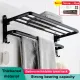 High-end Premium Aluminum Alloy Large Towel Rack Space-Saving Foldable Bath Towel Rack Towel Rack Corner Rack Bathroom Faucet Matte Black Multifunctional Bathroom Storage Rack Wall Mounted Double Towel Bar 60cm With 4 Hooks. 