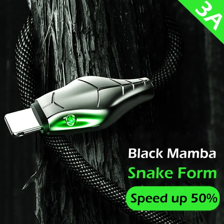 3A fast charge data cable black mamba snake head creative design snake head luminous data cable zinc alloy snake head durable data cable suitable for Micro USB mobile phones