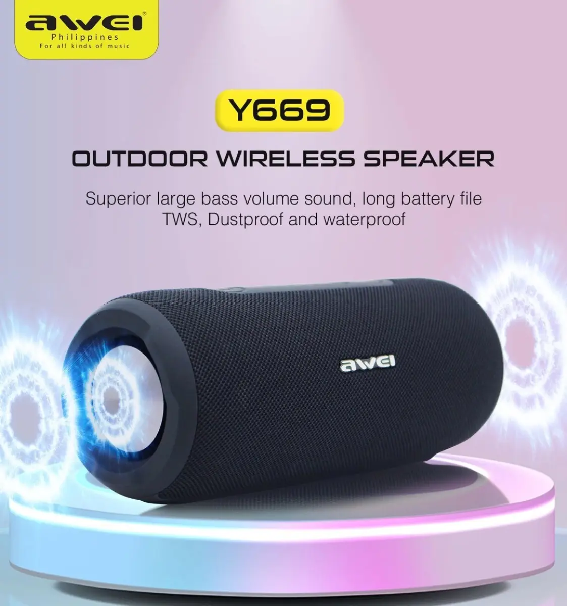 Awei Y669 Outdoor TWS Waterproof Bluetooth Wireless ipx7 Speaker