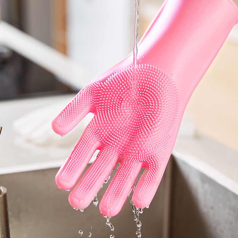 Kitchen Silicone Cleaning Gloves Magic Rubber Dish Washing Brush Gloves Bathing 