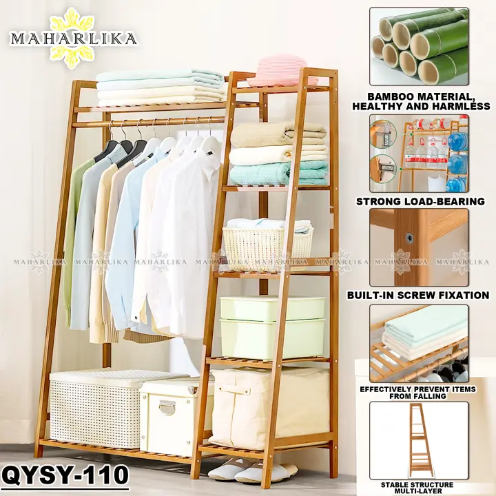 Maharlika Qysy 110 Bamboo Garment Rack, Heavy Duty Garment Closet