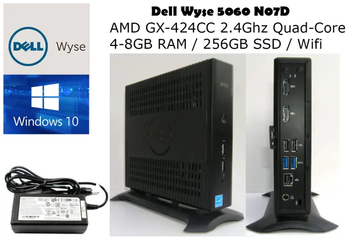 DELL WYSE 5060 N07D Thin Client AMD 2.4Ghz QuadCore 4GB 8GB/256GB SSD with TPM Windows 10 OS Mini PC CPU Used PRELOVED