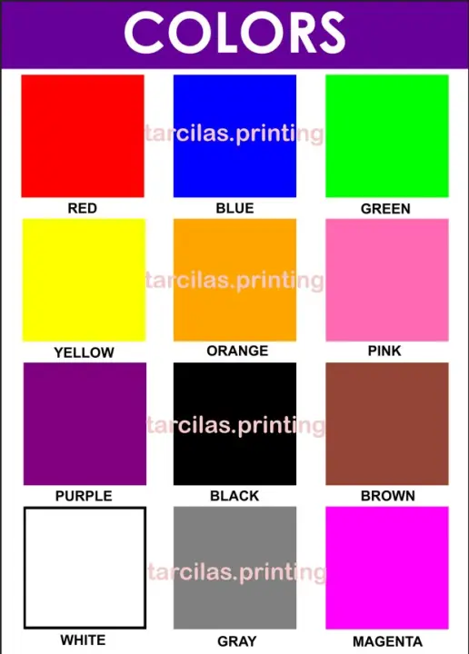 Colors Chart A4 Laminated High Print Quality