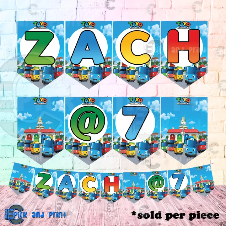 Customized Tayo Bus Name Flag Banner Banderitas for DIY Party Backdrop Party Decorations