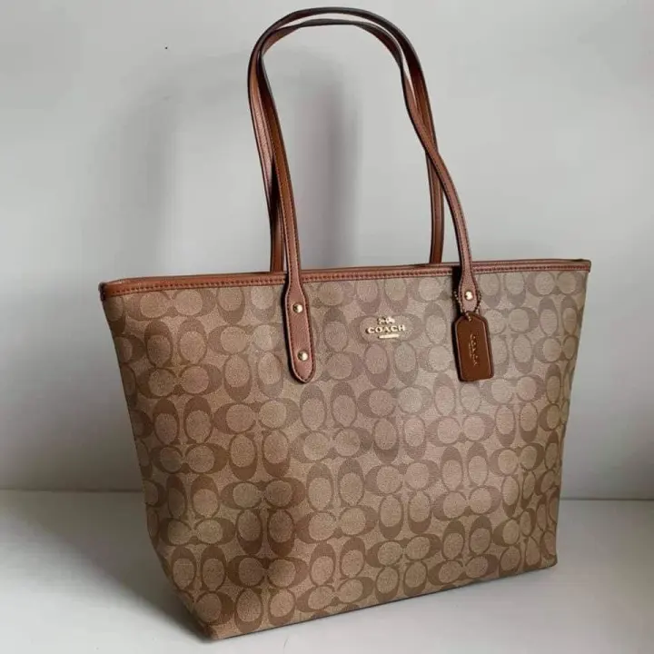 F36876 Coach Khaki Saddle City Zip Tote In Signature Coated Canvas Monogram Women S Tote Bag Lazada Ph