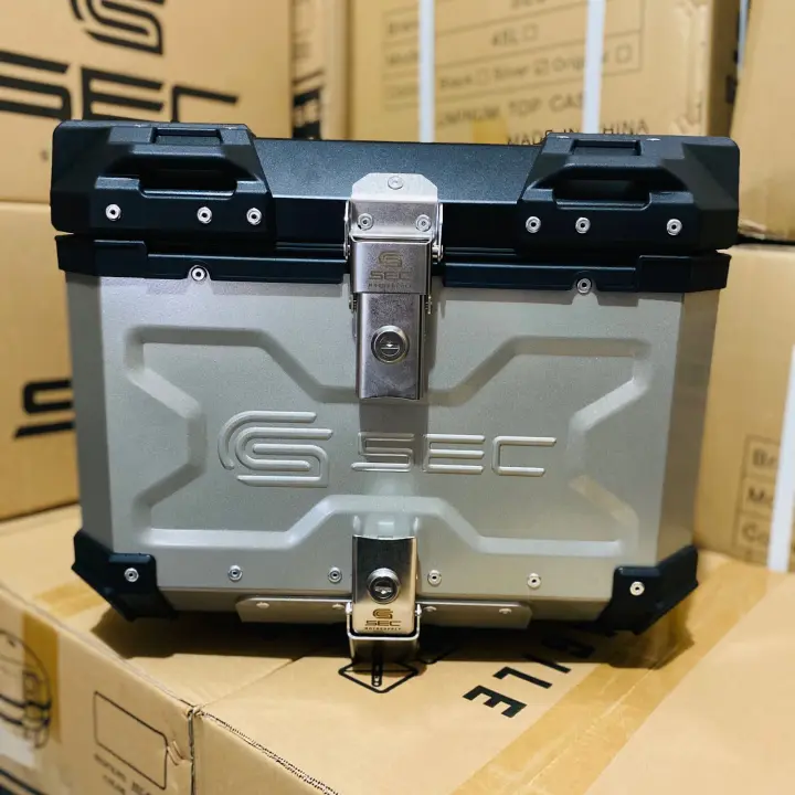 sec 45 liters alloy top box with backrest ex voyager (ORIGINAL SEC BRAND) silver