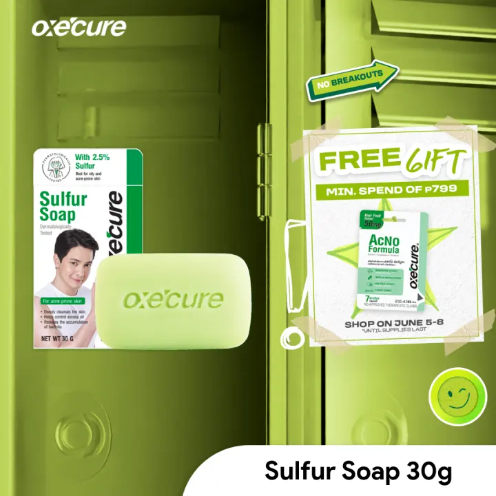 OXECURE SULFUR SOAP 30g [Face and body cleanser to fight and clear skin from pimples, whiteheads, blackheads, and dark marks; Fades dark marks and dark spots; For oil control; Formulated for acne-prone skin]