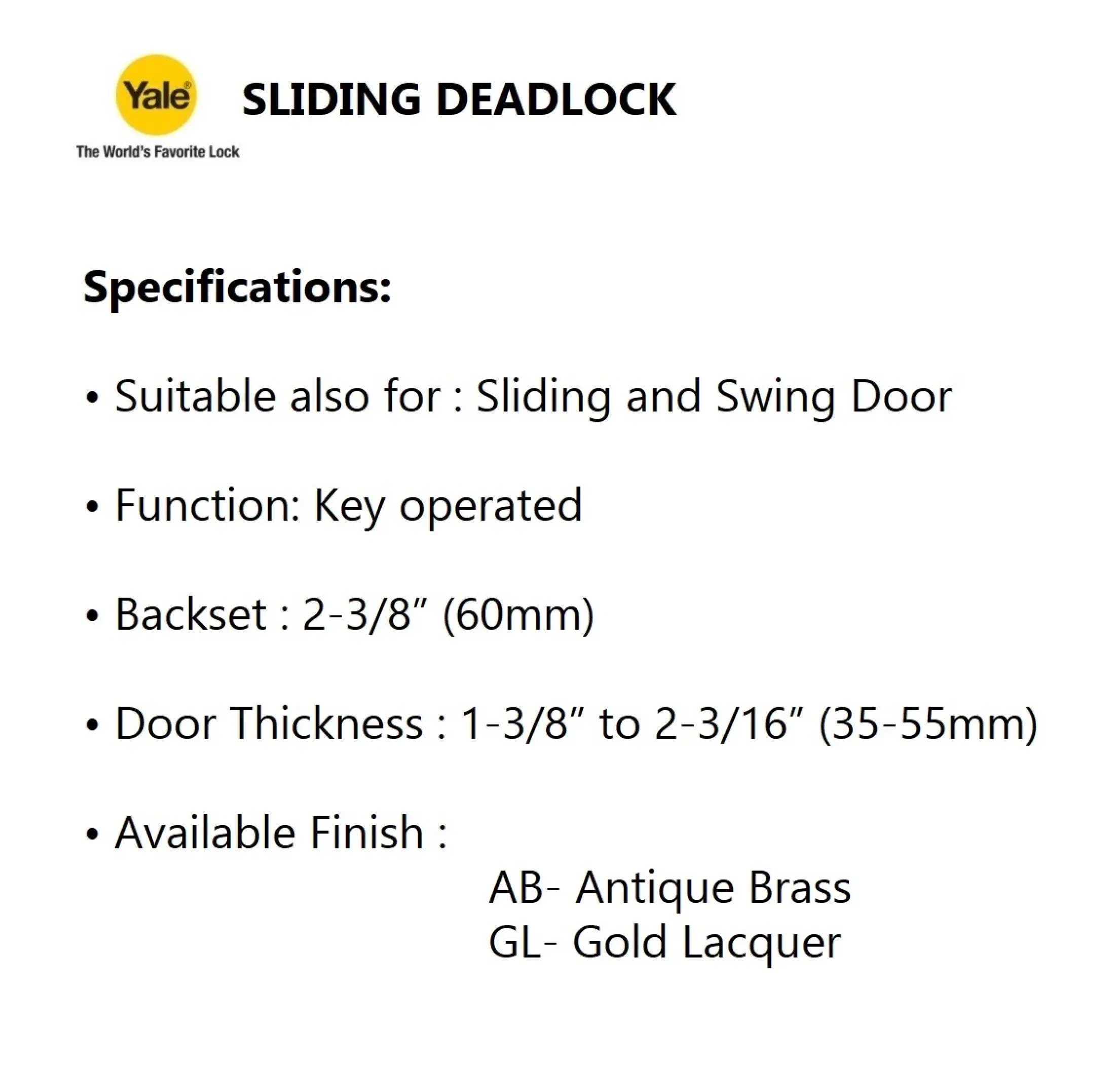 Yale Deadlock For Sliding Swing Door Lazada Ph