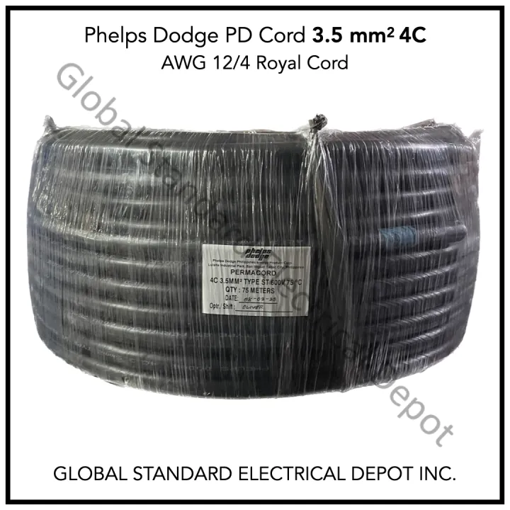 Phelps Dodge PD Cord (Royal Cord) 3.5mm2 (#12) 4C 600v [75 Meters]