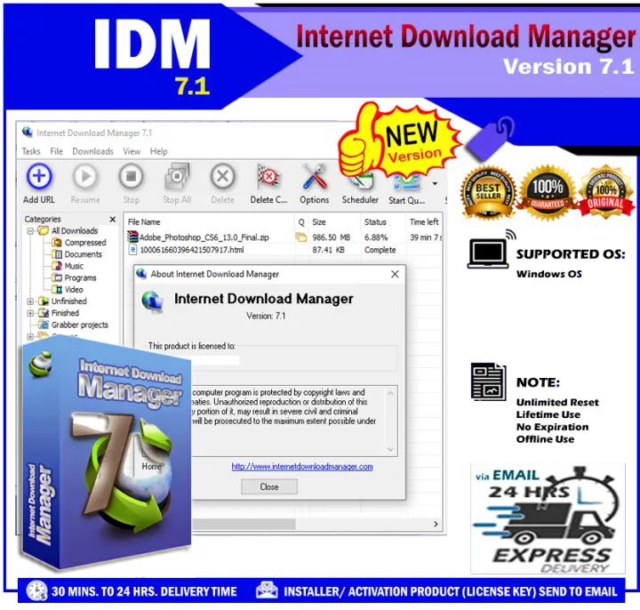 Idm Internet Download Manager New Version 7 1 Lifetime Use For Windows Os 32bit 64bit Lazada Ph