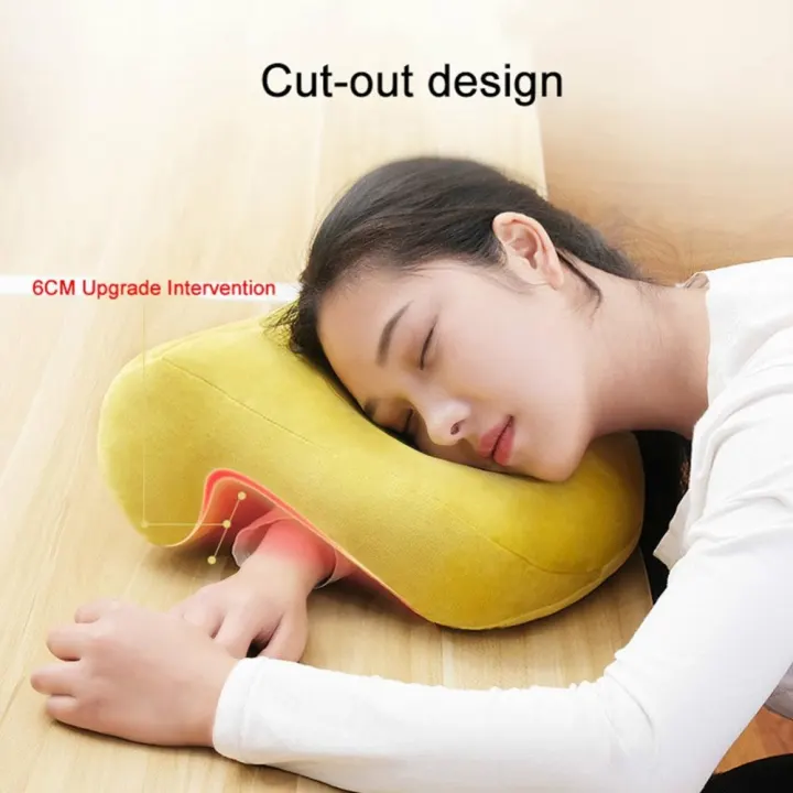 Portable Travel Noon Nap Neck Pillow Office Airplane Driving Nap Support Head Rest Pillow Home Desk Soft Cushion with Relax Hole