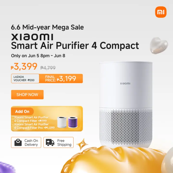 Xiaomi Smart Air Purifier 4 Compact |1-year Warranty | Allergen removal | Low Noise | Smart control | Real-time air quality monitoring