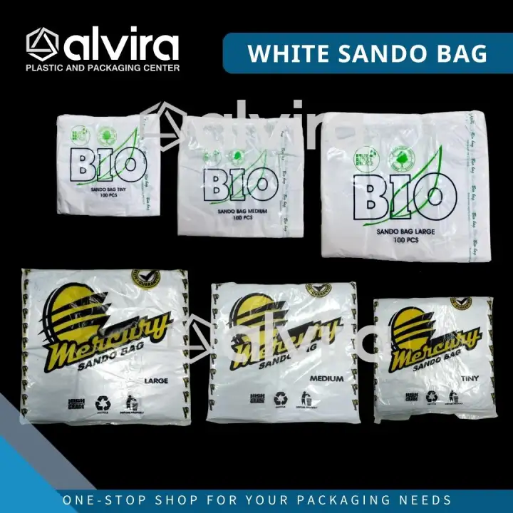 100pcs White Plastic Sando Bag (Biodegradeadable Bio or Mercury brand) Mini (Canada), Tiny, Medium, Large