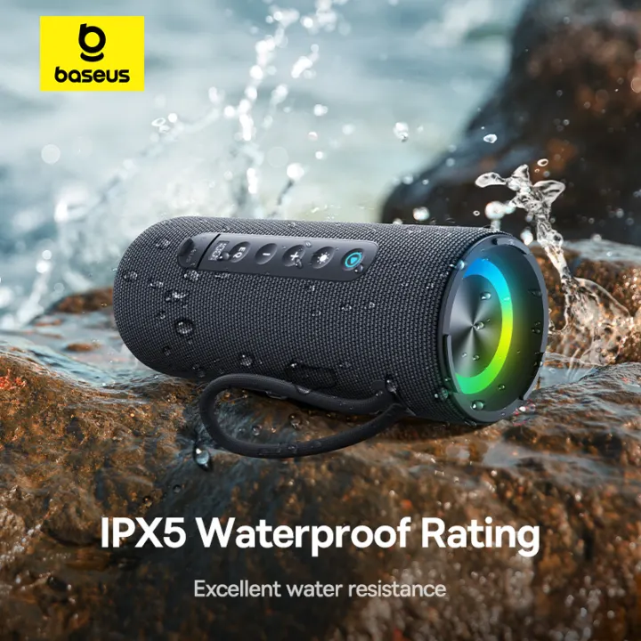 Baseus AeQur 30 Air Wireless Bluetooth Speaker IPX5 Waterproof Portable Loudspeaker Music Stereo Outdoor Subwoofer Splash Proof Rechargeable Music Player with Colorful Ambient Light