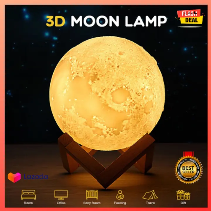 Authentic Rechargeable 3d Print Moon Lamp Touch Switch Night Light Lazada Ph Authentic Rechargeable 3d Print Moon, Moon Lampshade Lazada