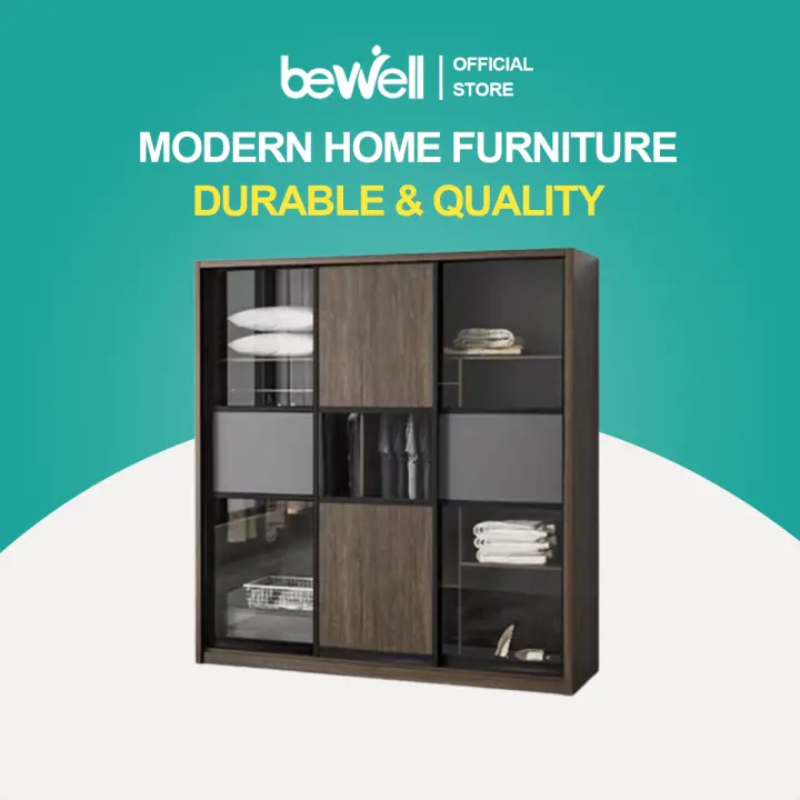 Bewell Upsized Tempered Glass Wardrobe for Living Room Bedroom Home
