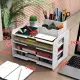 5 layer File Storage Rack Desk A4 Paper File Holder Long Bond Sundries Table Storage Box PVC Wood Desktop Book Magazine Desk Shelf Home Office Stationery Organizer Table Rack【24h Delivery】. 