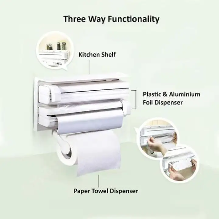 Kitchen Triple Paper Roll Dispenser & Holder for Kitchen Tissue Paper Roll,  Aluminum Foil and Plastic Wrapping | Lazada PH