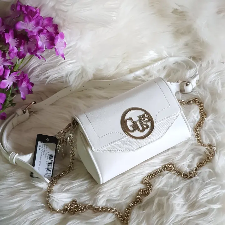 Guess Aldona Convertible Belt Bag White Faux Leather Closure And Detachaible Crossbody Chain Strap Womens Fanny Pack In With Flap Lazada Ph