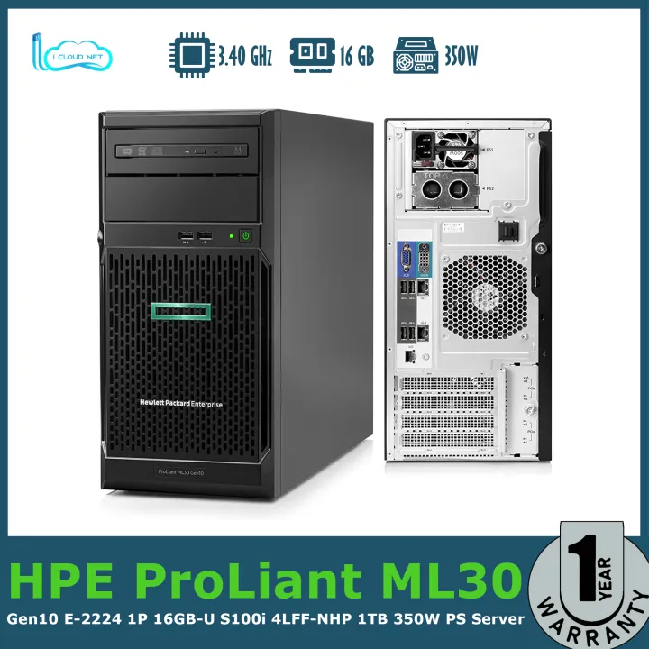 HPE ProLiant ML30 Gen10 E-2224 1P 16GB-U S100i 4LFF 350W PS Server