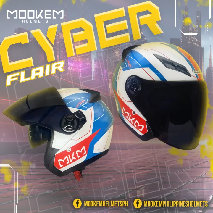 Mookem Helmet -  Flair - Cyber- Half Face Dual Visor