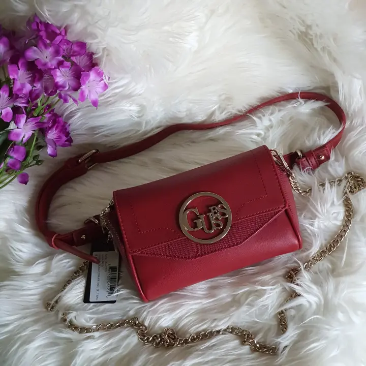 Guess Aldona Convertible Belt Bag Red Faux Leather Womens Fanny Pack In With Flap Closure And Detachaible Crossbody Chain Strap Lazada Ph