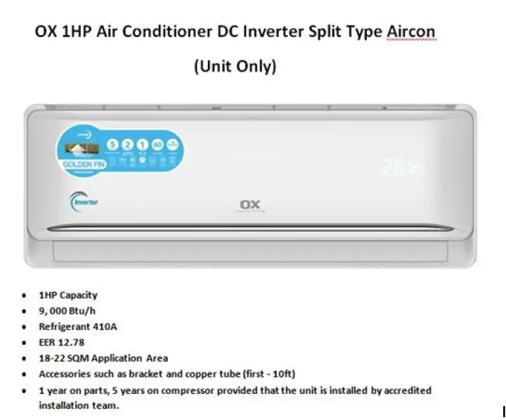 Ox 1hp Air Conditioner Dc Inverter Split Type Aircon Lazada Ph