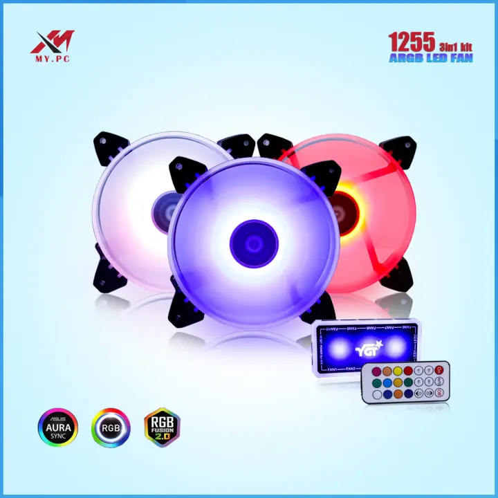 YGT 1255 ARGB FAN 3 IN 1 KIT Romantic Series 120MM Cooling fan ARGB SYNC Motherboard 12C