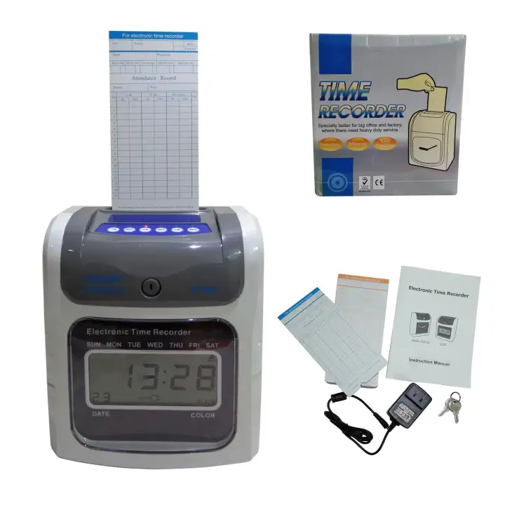 Portable Use Electronic Employee Recorder Time Clock LCD Display Machine w//Cards