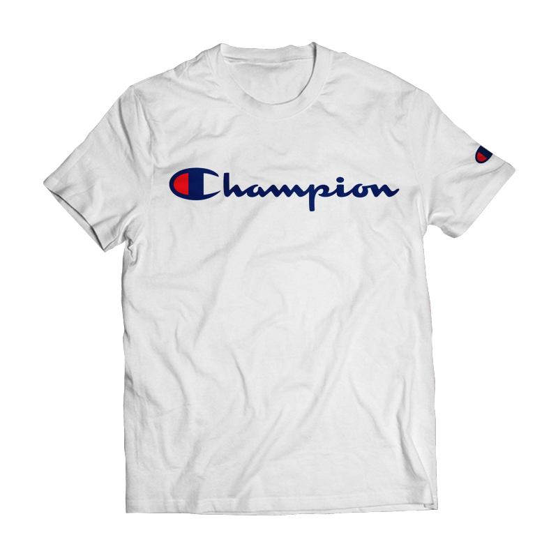 champion shirt blue and white