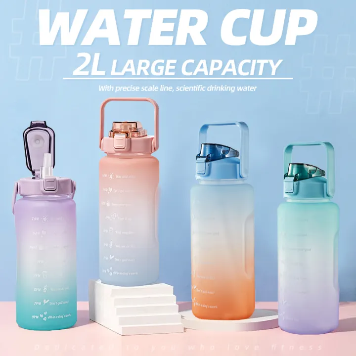 2L Motivational Water Bottle with Time Marker & Straw,Leakproof BPA ...