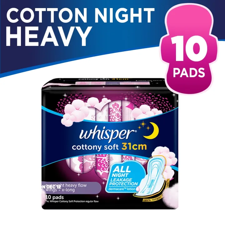 Whisper Cottony Soft Night Clean X-Long Overnight 10 Pads Sanitary Napkin(31cm) With Wings