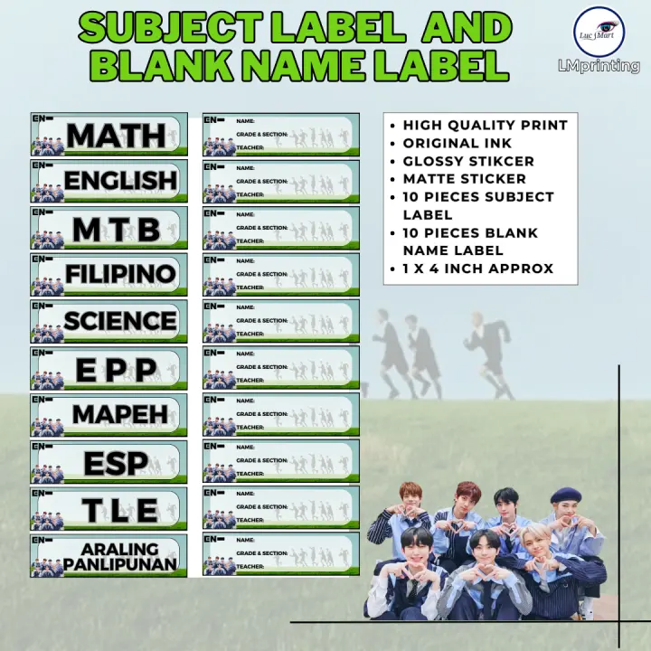 LUCSMART fast shipping - ENHYPEN KPOP GROUP ANIME THEMED STICKER LABEL AND NAME LABEL / notebook stickers  THESE ARE DEFAULT SUBJECTS 10 SUBJECTS    - ESP -EPP -TLE - TLE - ARALING PANLIPUNAN - SCIENCE - ENGLISH - MATH - FILIPINO - MAPEH