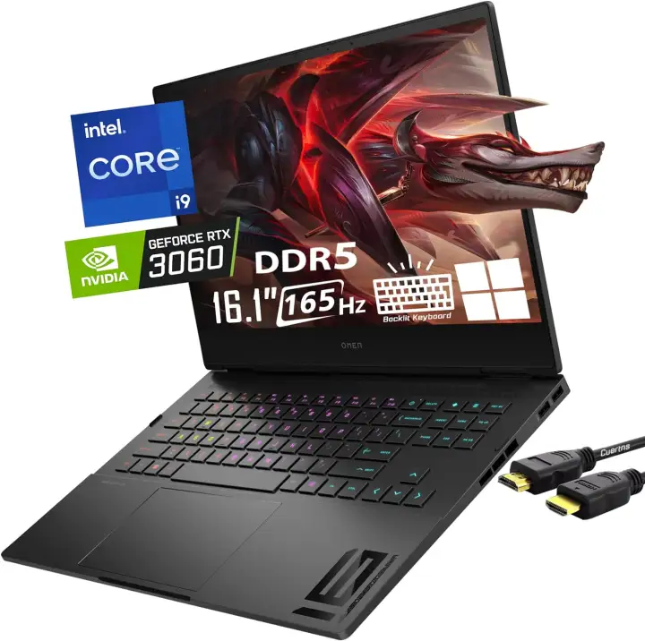 BRAND NEW: HP OMEN 16 Gaming Laptop, 16.1" QHD(2560 x 1440) 165Hz, 14-Core i9-12900H(Upto 5GHz), RTX 3060, RGB Backlit Keyboard, Ethernet, Thunderbolt 4, WiFi 6, Windows 11 Home, Black(16GB DDR5 RAM | 1TB SSD)