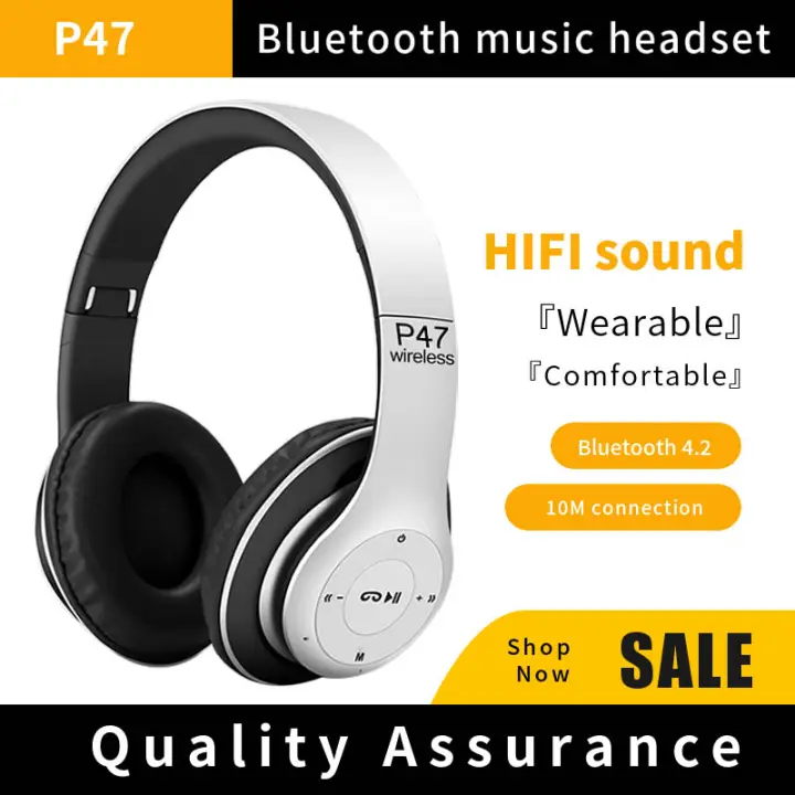 [In Stock&COD] Original Head phone Bluetooth P47 Wireless Headset With FM Radio 3.5mm Wire Connection For Cellphone/Tablet/PC/Laptop