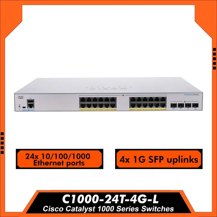 Cisco Catalyst 1000 Series Switches│C1000-24T-4G-L│24x 10/100/1000 Ethernet ports 4x 1G SFP uplinks│Managed│Enterprise Class│Layer 2│Small Business and offices│Cisco Switch